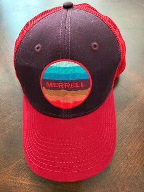 Merrell Red Colorful Sunset Patch Logo Trucker Hat SnapBack